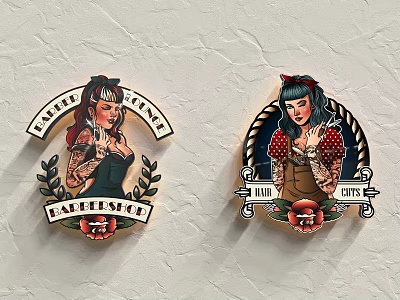 Vintage Badge Logo Designs With Female Figures Leaves Strawberry And Rose Decorative Elements 3d model