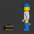 Lego Construction Worker Figure Wearing Blue Cap Overalls Holding Wrench And Mallet