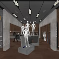 Modern Clothing Store Interior With Glass Window Display Mannequins Shelves And Lighting