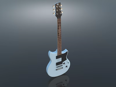 Light Blue Electric Guitar Musical Instrument with Sleek Design Isolated on Dark Background 3d model