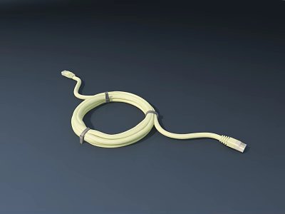Yellow Coiled Ethernet Cable With RJ45 Plugs On Dark Surface 3d model