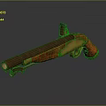 Vintage Red and Gold Pistol Featuring Wooden Grip and Shiny Metal Parts