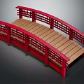 Traditional Red Wooden Arch Bridge With Lattice Railings And Deck Design