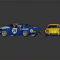 Three Colorful Model Race Cars With Number Decals And Striped Designs