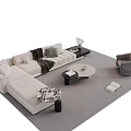 Modern Light L Shaped Sofa Coffee Table Set with Throw Pillows Blanket and Gray Rug 3d model