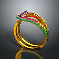 Elegant Gold Ring With Colorful Gemstones In Curved Unique Design