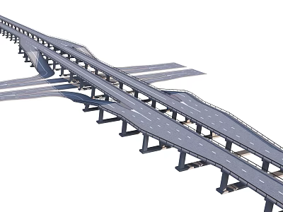 Municipal Road Viaduct Interchange With Multiple Lanes And Bridge Supports 3d model