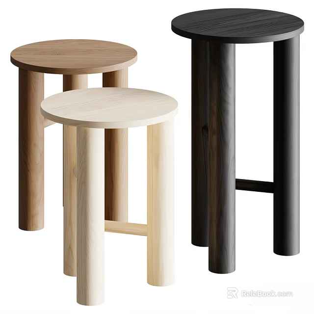 Modern Wooden Bar Stools With Simple Design And Natural Wood Finishes 3d model 