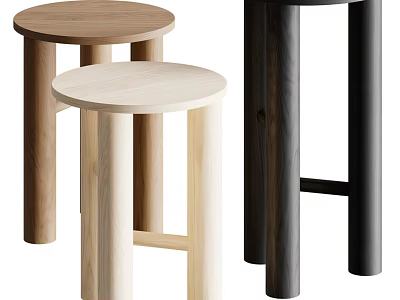Modern Wooden Bar Stools With Simple Design And Natural Wood Finishes 3d model
