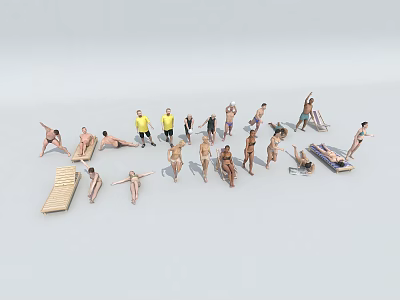 Group of People in Various Poses Including Stretching Lying and Sitting 3d model