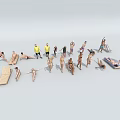 Group of People in Various Poses Including Stretching Lying and Sitting