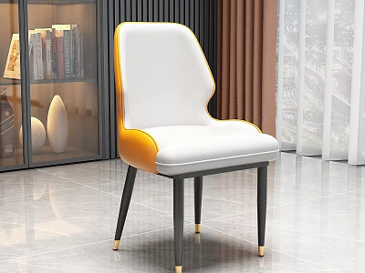 Modern White And Orange Leather Dining Chair With Black Legs And Gold Accent Feet 3d model