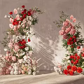 Event Entrance Floral Arch With Red Pink White Flowers And Greenery