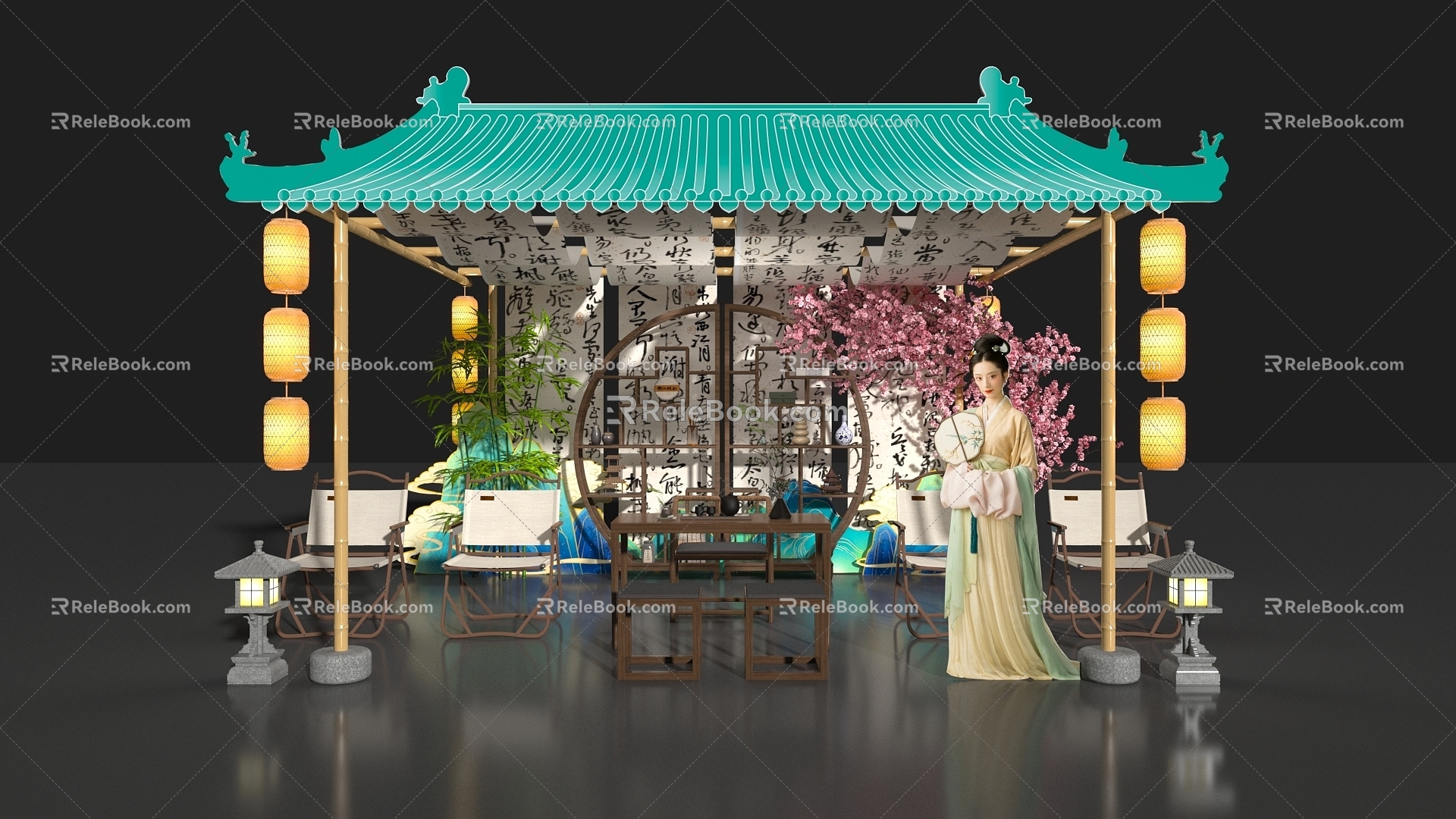 Chinese Style Beauty Chen Chinese Style Camping National Style Card Point Bogu Rack Chinese Style Tea Table Ancient Style Beauty Chen Cherry Blossom Beauty Chen 3d model