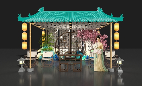 Chinese Style Beauty Chen Chinese Style Camping National Style Card Point Bogu Rack Chinese Style Tea Table Ancient Style Beauty Chen Cherry Blossom Beauty Chen 3d model