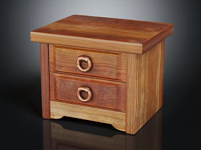 Wooden Small Drawer Cabinet With Two Drawers And Ring Handles Design 3d model