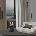 White Lazy Sofa with Green Cushion in Modern Living Room Wooden Wall and Window