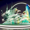 Chinese Traditional Illuminated Dragon Sculpture Photo Spot With Mountains Clouds Trees And Lighting Effects