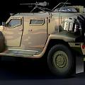 Camouflaged Armored Utility Vehicle With Roof Weapon Rack And Off-Road Tires