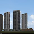 Modern High Rise Residential Building With Blue Sky White Clouds And Green Trees