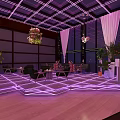 Modern Bar Interior With Purple Lighting Hanging Plants Glass Walls And Open Layout