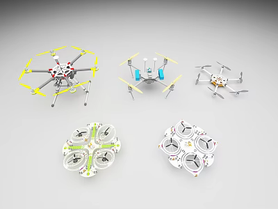 Smart Machines Various Multirotor Drones With Different Designs And Propellers 3d model