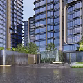 Modern High Rise Residential Building With Glass Curtain Walls And Surrounding Greenery And Water Features