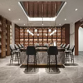 Luxury Bar Interior Design With Marble Counter Top Modern Lighting Wine Racks And Bar Stools