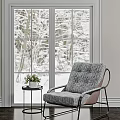 Plaid Fabric Single Sofa Chair With Metal Frame And Small Side Table By Snowy Window