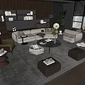 Modern Living Room Sofa And Coffee Table Set With Ottoman Rug Potted Plant And Bookshelf