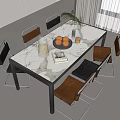 Modern Dining Table Set with Marble Top Leather Seats Metal Frame and Fruit 3d model