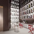 Modern Collectibles Display Interior With Wall Shelves Dolls Red Chairs And Table