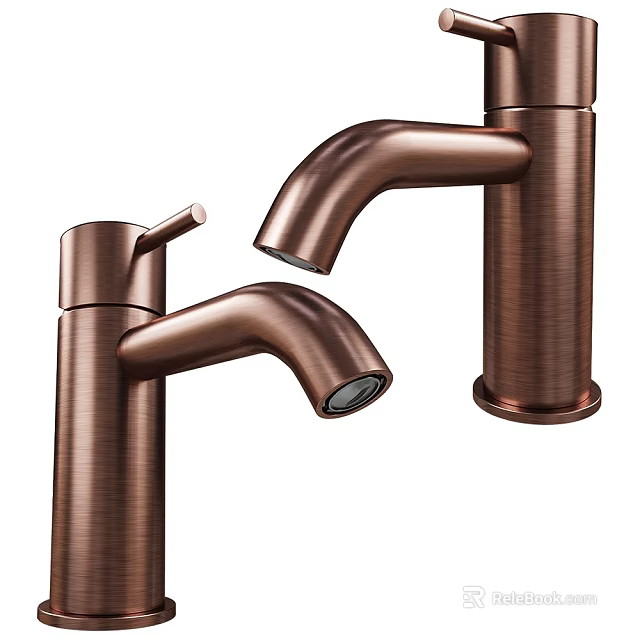 Brushed Copper Modern Faucets With Sleek Design Showcased In Multiple Angles 3d model 