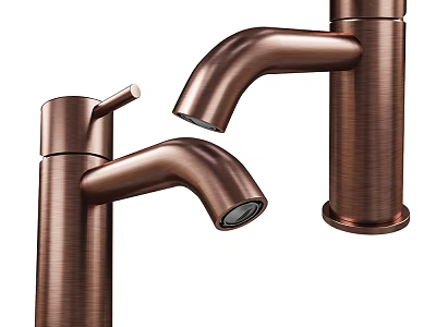 Brushed Copper Modern Faucets With Sleek Design Showcased In Multiple Angles 3d model