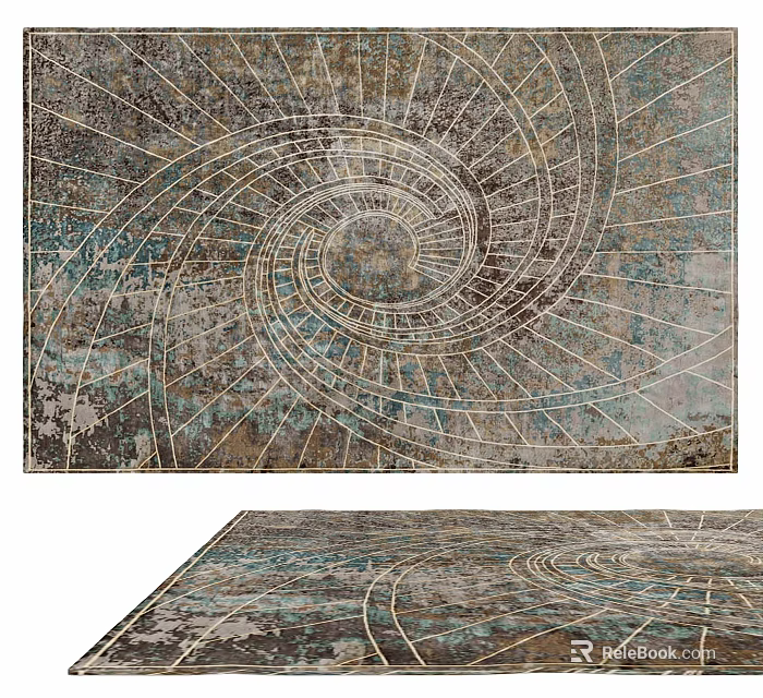 Square Carpet With Spiral Pattern In Blue Gray Beige Tones For Artistic Vintage Interior Decor 3d model 