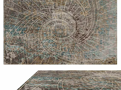 Square Carpet With Spiral Pattern In Blue Gray Beige Tones For Artistic Vintage Interior Decor 3d model