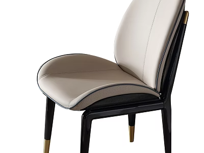 Modern Dining Chair With Beige Leather Upholstery Black Frame And Golden Metal Legs 3d model