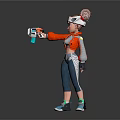3D Female Character Wearing Red Jacket White Headgear And Holding Blue Glowing Device