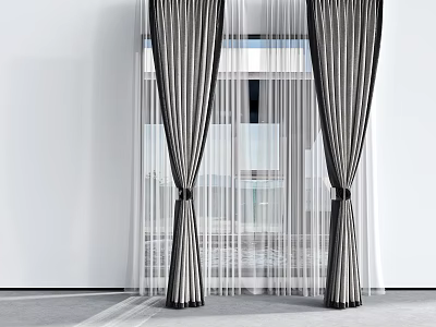 Modern Black And White Striped Curtains With Sheer Layer For Window Design 3d model