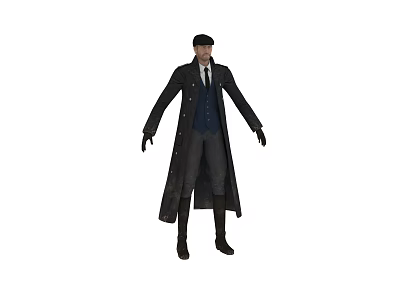 Man Dressed in Formal Long Coat Vest Tie and Hat with Trousers and Boots 3d model