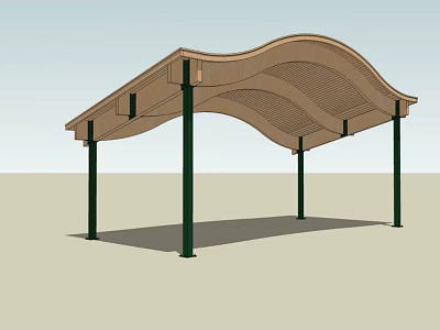 Wave Shaped Canopy Structure With Green Support Columns And Curved Roof Design 3d model