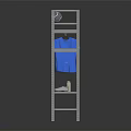 Multi Tiered Storage Shelf with Blue T Shirt Hanging Sports Ball and Water Bottle
