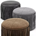 Stylish Brown Fringed Ottoman With Suede Upholstery And Gray Accent Pieces