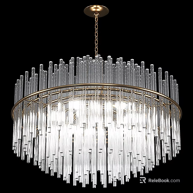 Modern Circular Glass Chandelier with Vertical Glass Rods and Gold Frame for Elegant Lighting Fixture 3d model 