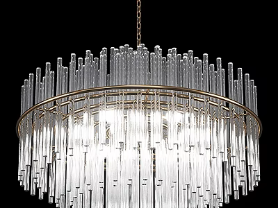 Modern Circular Glass Chandelier with Vertical Glass Rods and Gold Frame for Elegant Lighting Fixture 3d model
