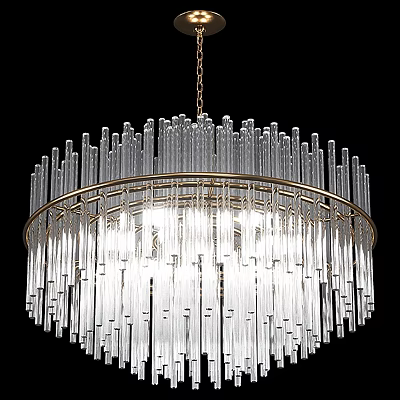 Modern Circular Glass Chandelier with Vertical Glass Rods and Gold Frame for Elegant Lighting Fixture 3d model