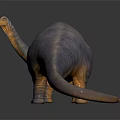 Purple And Orange Sauropod Dinosaur With Long Neck Tail On Gray Background And Reflection