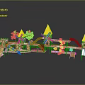 Colorful Children's Playground Equipment With Slides Towers Climbing Nets And Wooden Structures