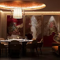 Elegant Luxurious Private Dining Room Interior With Decorative Wall And Crystal Chandelier