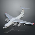 White Military Transport Aircraft 3D Model With Four Engines Red Markings And Gray Background